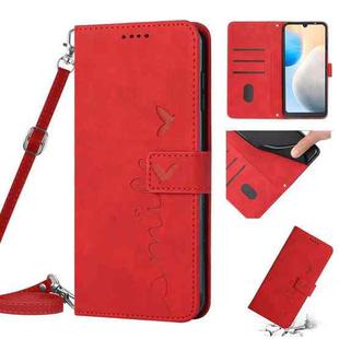 For Tecno Pova Neo 2 Skin Feel Heart Pattern Leather Phone Case with Lanyard(Red)