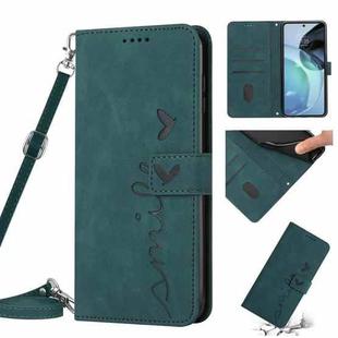 For Motorola Moto E22s 4G Skin Feel Heart Pattern Leather Phone Case with Lanyard(Green)
