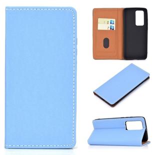For Huawei P40 Solid Color Frosted Magnetic Horizontal Flip Leather Case with Card Slots & Holder(Blue)