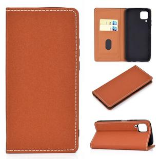 For Huawei P40 Lite Solid Color Frosted Magnetic Horizontal Flip Leather Case with Card Slots & Holder(Brown)