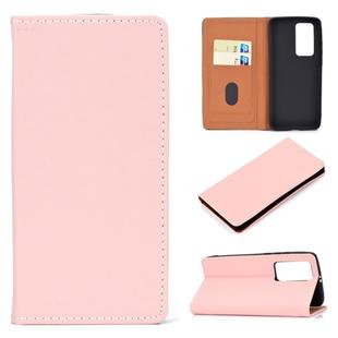 For Huawei P40 Pro Solid Color Frosted Magnetic Horizontal Flip Leather Case with Card Slots & Holder(Pink)