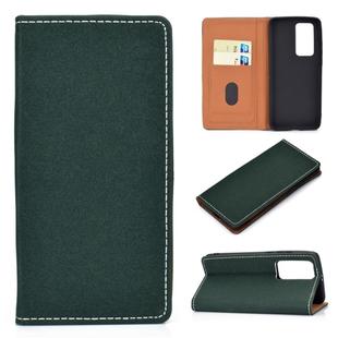 For Huawei P40 Pro Solid Color Frosted Magnetic Horizontal Flip Leather Case with Card Slots & Holder(Green)