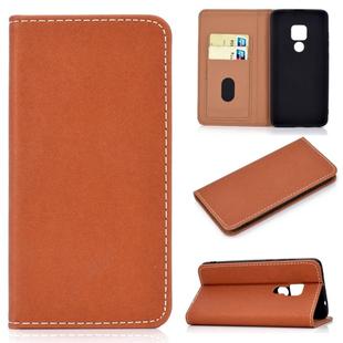 For Huawei Mate 20 Solid Color Frosted Magnetic Horizontal Flip Leather Case with Card Slots & Holder(Brown)