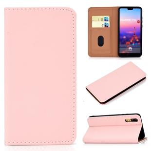 For Huawei P20 Solid Color Frosted Magnetic Horizontal Flip Leather Case with Card Slots & Holder(Pink)