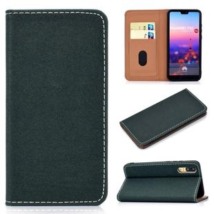 For Huawei P20 Lite Solid Color Frosted Magnetic Horizontal Flip Leather Case with Card Slots & Holder(Green)