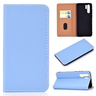 For Huawei P30 Pro Solid Color Frosted Magnetic Horizontal Flip Leather Case with Card Slots & Holder(Blue)