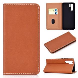 For Huawei P30 Pro Solid Color Frosted Magnetic Horizontal Flip Leather Case with Card Slots & Holder(Brown)