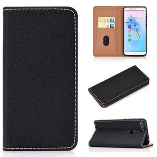 For Huawei Honor 7A Solid Color Frosted Magnetic Horizontal Flip Leather Case with Card Slots & Holder(Black)