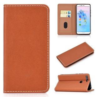 For Huawei Honor 7A Solid Color Frosted Magnetic Horizontal Flip Leather Case with Card Slots & Holder(Brown)