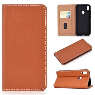 For Huawei P Smart Z Solid Color Frosted Magnetic Horizontal Flip Leather Case with Card Slots & Holder(Brown)