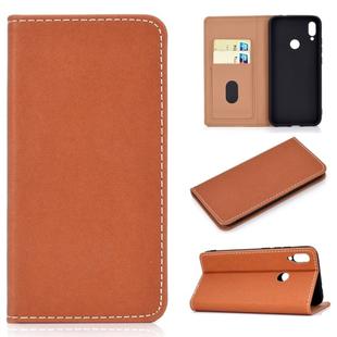 For Huawei P Smart(2019) Solid Color Frosted Magnetic Horizontal Flip Leather Case with Card Slots & Holder(Brown)