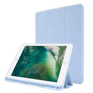 Skin Feel Pen Holder Tri-fold Tablet Leather Case For iPad Air 2 / Air / 9.7 2018 / 9.7 2017(Light Blue)