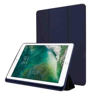 Skin Feel Pen Holder Tri-fold Tablet Leather Case For iPad Air 2 / Air / 9.7 2018 / 9.7 2017(Dark Blue)