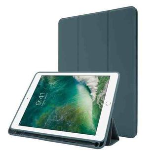 Skin Feel Pen Holder Tri-fold Tablet Leather Case For iPad Air 2 / Air / 9.7 2018 / 9.7 2017(Dark Green)