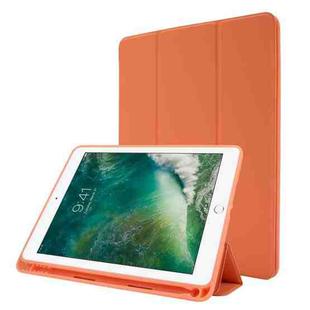 Skin Feel Pen Holder Tri-fold Tablet Leather Case For iPad Air 2 / Air / 9.7 2018 / 9.7 2017(Orange)
