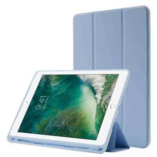 Skin Feel Pen Holder Tri-fold Tablet Leather Case For iPad 10.2 2019 / iPad 10.2 2020 / iPad Air 3 / iPad Pro 10.5(Light Blue)
