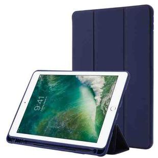 Skin Feel Pen Holder Tri-fold Tablet Leather Case For iPad 10.2 2019 / iPad 10.2 2020 / iPad Air 3 / iPad Pro 10.5(Dark Blue)