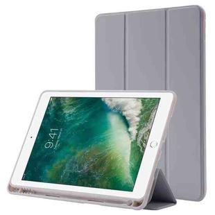 Skin Feel Pen Holder Tri-fold Tablet Leather Case For iPad 10.2 2019 / iPad 10.2 2020 / iPad Air 3 / iPad Pro 10.5(Grey)