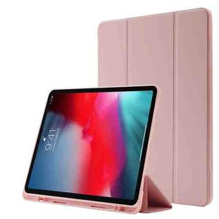 Skin Feel Pen Holder Tri-fold Tablet Leather Case For iPad Pro 11 2022 / 2021 / 2020 / 2018(Pink)