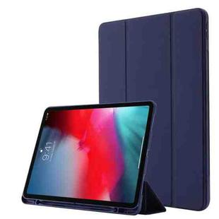 Skin Feel Pen Holder Tri-fold Tablet Leather Case For iPad Pro 11 2022 / 2021 / 2020 / 2018(Dark Blue)