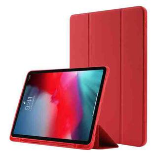 Skin Feel Pen Holder Tri-fold Tablet Leather Case For iPad Pro 11 2022 / 2021 / 2020 / 2018(Red)