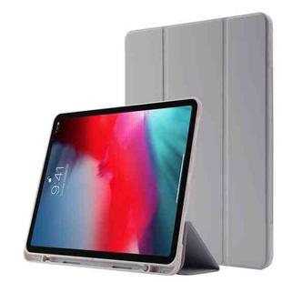 Skin Feel Pen Holder Tri-fold Tablet Leather Case For iPad Pro 11 2022 / 2021 / 2020 / 2018(Grey)