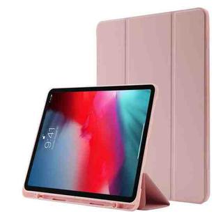 Skin Feel Pen Holder Tri-fold Tablet Leather Case For iPad Pro 12.9 2022 / 2021 / 2020 / 2018(Pink)