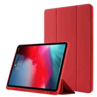 Skin Feel Pen Holder Tri-fold Tablet Leather Case For iPad Pro 12.9 2022 / 2021 / 2020 / 2018(Red)