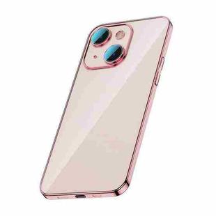 For iPhone 14 Glass Lens Protection PC Electroplating Phone Case(Rose Gold)