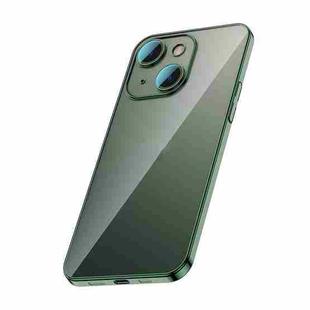 For iPhone 14 Glass Lens Protection PC Electroplating Phone Case(Dark Green)