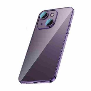 For iPhone 14 Glass Lens Protection PC Electroplating Phone Case(Dark Purple)