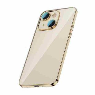 For iPhone 14 Plus Glass Lens Protection PC Electroplating Phone Case(Gold)