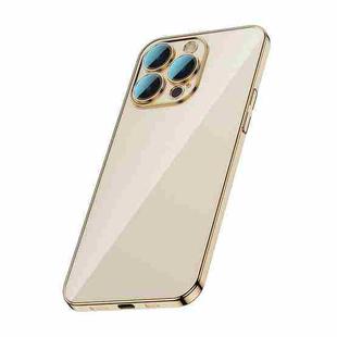 For iPhone 13 Pro Glass Lens Protection PC Electroplating Phone Case(Gold)