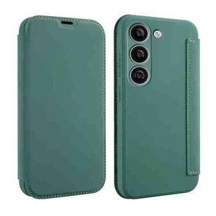 For Samsung Galaxy S23 5G Imitate Liquid Skin Feel Leather Phone Case with Card Slots(Dark Green)