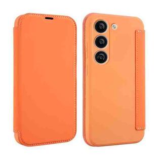For Samsung Galaxy S23 5G Imitate Liquid Skin Feel Leather Phone Case with Card Slots(Orange)