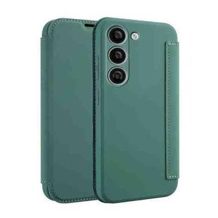 For Samsung Galaxy S23+ 5G Imitate Liquid Skin Feel Leather Phone Case with Card Slots(Dark Green)