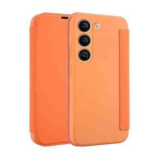 For Samsung Galaxy S23+ 5G Imitate Liquid Skin Feel Leather Phone Case with Card Slots(Orange)