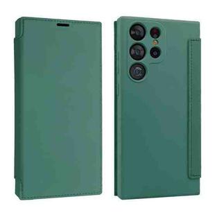 For Samsung Galaxy S23 Ultra 5G Imitate Liquid Skin Feel Leather Phone Case with Card Slots(Dark Green)