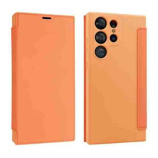 For Samsung Galaxy S23 Ultra 5G Imitate Liquid Skin Feel Leather Phone Case with Card Slots(Orange)