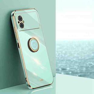 For Xiaomi Poco M4 5G XINLI Straight Edge 6D Electroplate TPU Phone Case with Ring Holder(Mint Green)