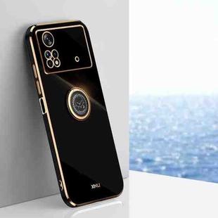 For Xiaomi Poco X4 Pro 5G XINLI Straight Edge 6D Electroplate TPU Phone Case with Ring Holder(Black)