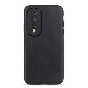 For Honor 80 Accurate Hole Lambskin Texture Genuine Leather Phone Case(Black)