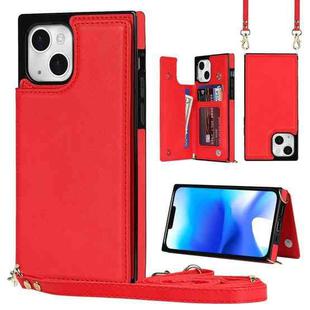 For iPhone 14 Cross-body Square Dual-Buckle Card Flip Wallet Phone Case(Red)