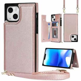 For iPhone 14 Cross-body Square Dual-Buckle Card Flip Wallet Phone Case(Rose Gold)