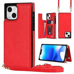 For iPhone 14 Plus Cross-body Square Dual-Buckle Card Flip Wallet Phone Case(Red)