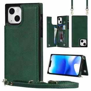 For iPhone 14 Plus Cross-body Square Dual-Buckle Card Flip Wallet Phone Case(Green)