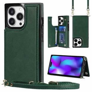 For iPhone 14 Pro Max Cross-body Square Dual-Buckle Card Flip Wallet Phone Case(Green)