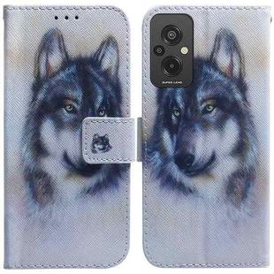 For Xiaomi Redmi 11 Prime 4G Coloured Drawing Flip Leather Phone Case(White Wolf)