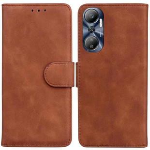 For Infinix Hot 20 Skin Feel Pure Color Flip Leather Phone Case(Brown)