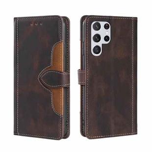 For Samsung Galaxy S23 Ultra 5G Skin Feel Magnetic Buckle Leather Phone Case(Brown)